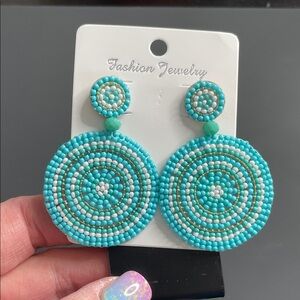 Turquoise and White Beaded Earrings